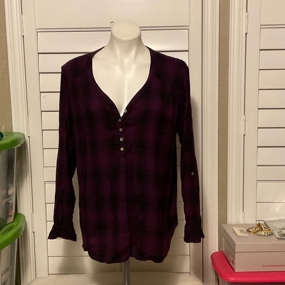 Rebecca Malone Purple Plaid Button-Down Shirt - Picture 1 of 8